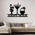 Happy Hour with Drinks Bar Sign Wall Metal Art Decor