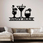 Happy Hour with Drinks Bar Sign Wall Metal Art Decor
