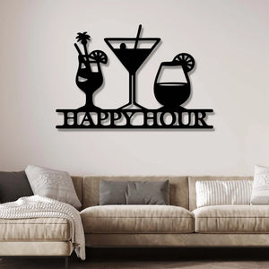 Happy Hour with Drinks Bar Sign Wall Metal Art Decor
