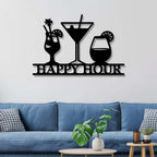 Happy Hour with Drinks Bar Sign Wall Metal Art Decor