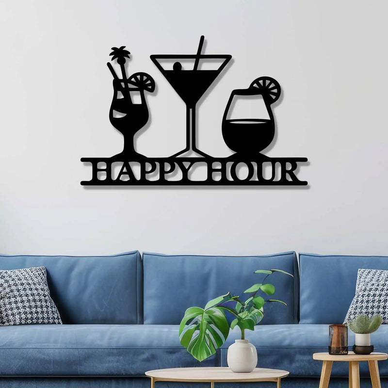 Happy Hour with Drinks Bar Sign Wall Metal Art Decor
