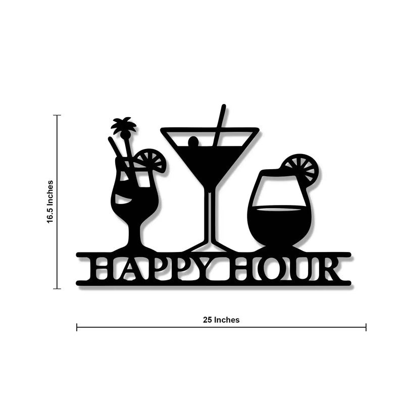 Happy Hour with Drinks Bar Sign Wall Metal Art Decor