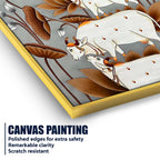 Harmony of Sacred Cows Among Golden Lotus Pichwai Canvas Wall Painting