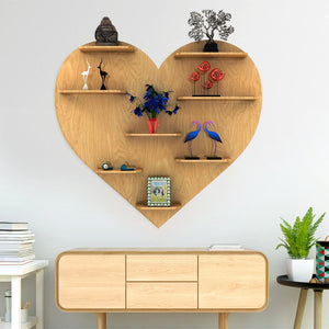 Heart Backlit Designer Wooden Wall Shelf / Book Shelf / Night Light, Light Oak Finish