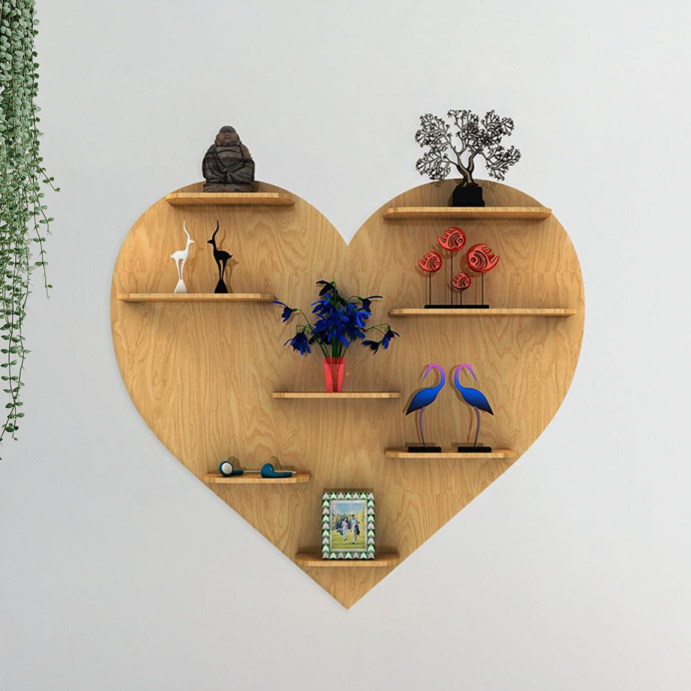 Heart Backlit Designer Wooden Wall Shelf / Book Shelf / Night Light, Light Oak Finish