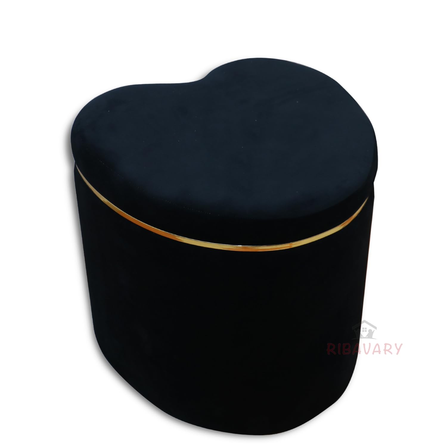 Heart Shaped Black Velvet Ottoman with Gold Trim