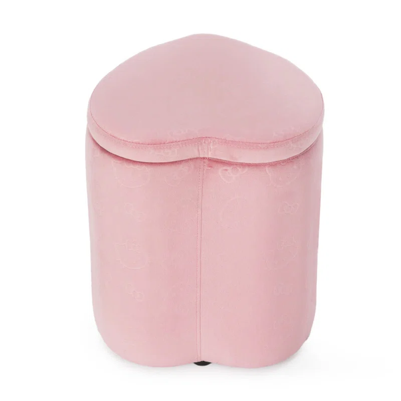 Heart Shaped Storage Velvet Fabric Padded Makeup Stool