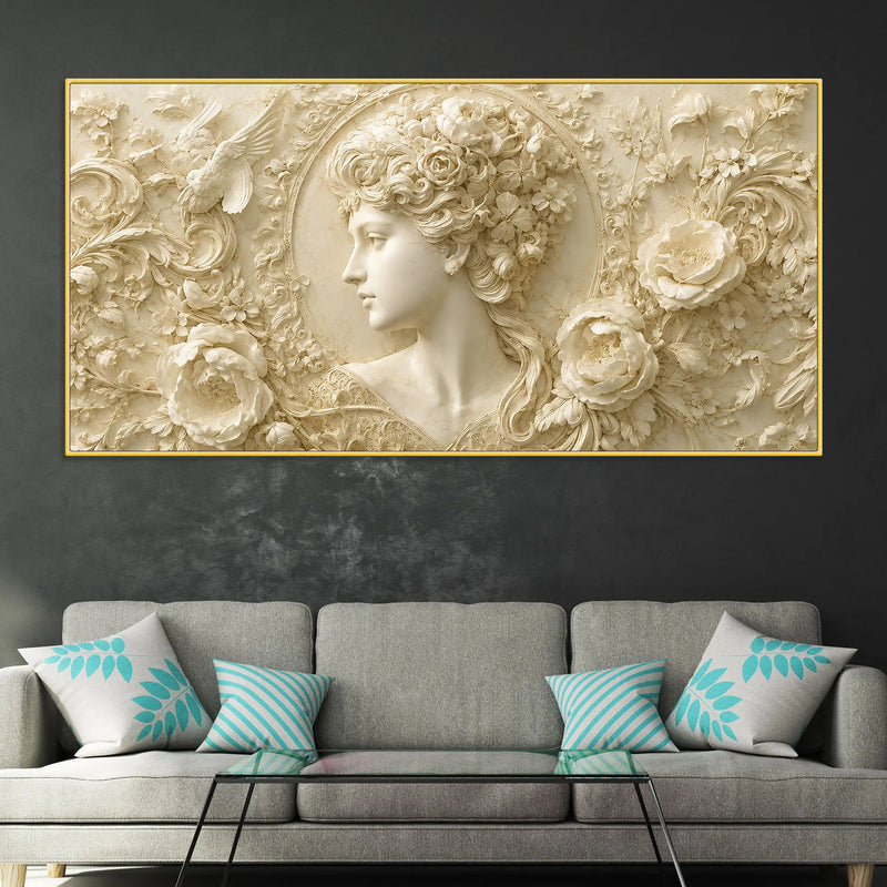 Heavenly Blossom Lady Floral Relief 3D Effect Canvas Wall Painting