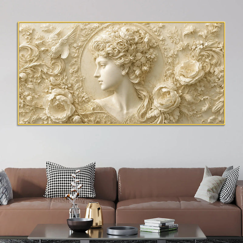 Heavenly Blossom Lady Floral Relief 3D Effect Canvas Wall Painting