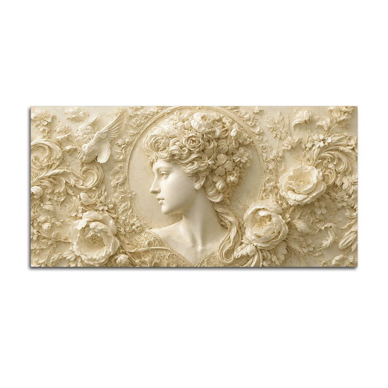 Heavenly Blossom Lady Floral Relief 3D Effect Canvas Wall Painting