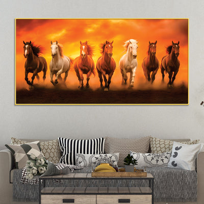 Herd of Seven Horses Running at Sunrise Premium Wall Painting