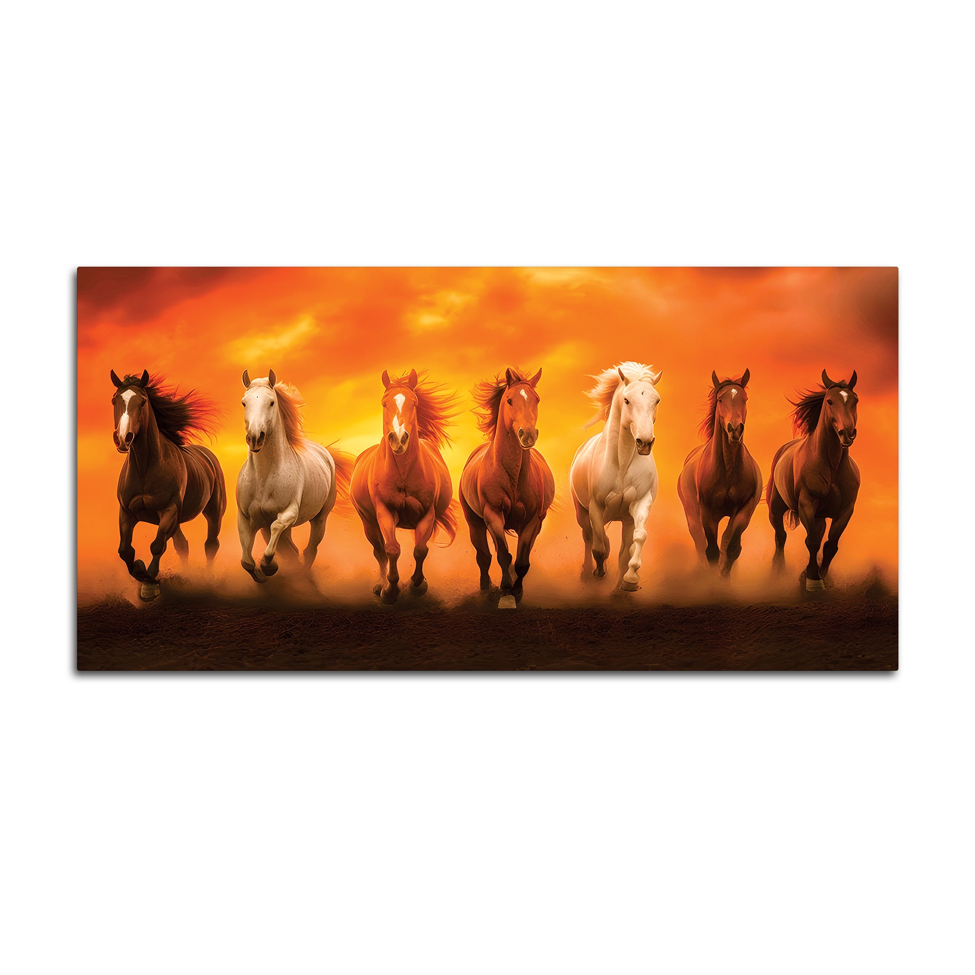 Herd of Seven Horses Running at Sunrise Premium Wall Painting