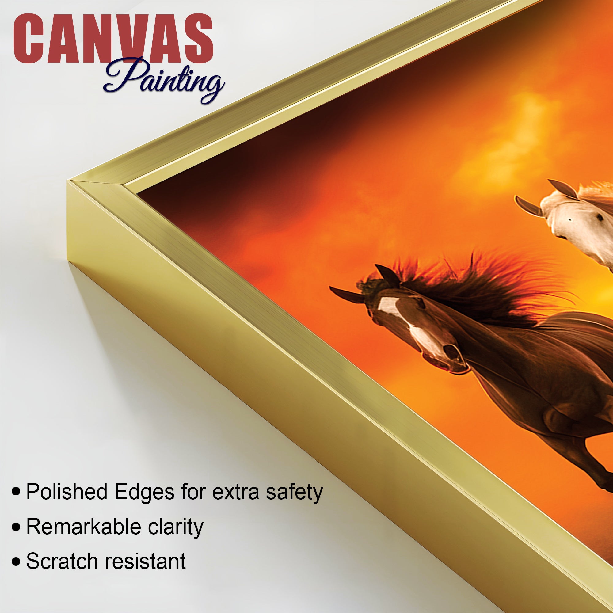 Herd of Seven Horses Running at Sunrise Premium Wall Painting