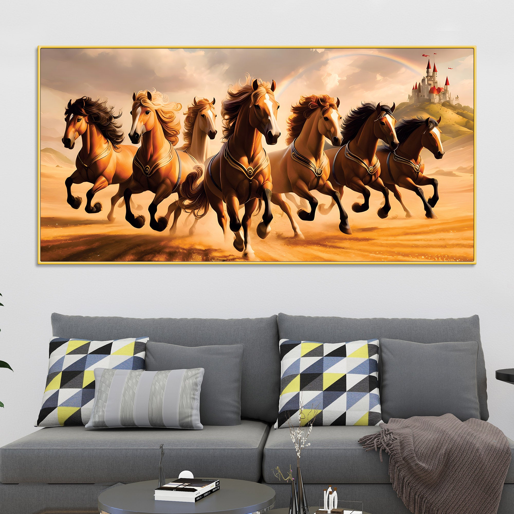 Herd of Seven Horses Running Premium Wall Painting