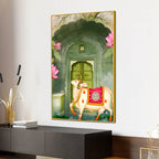 Heritage Cow & Lotus Indian Sacred Animal Canvas Wall Painting