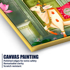 Heritage Cow & Lotus Indian Sacred Animal Canvas Wall Painting