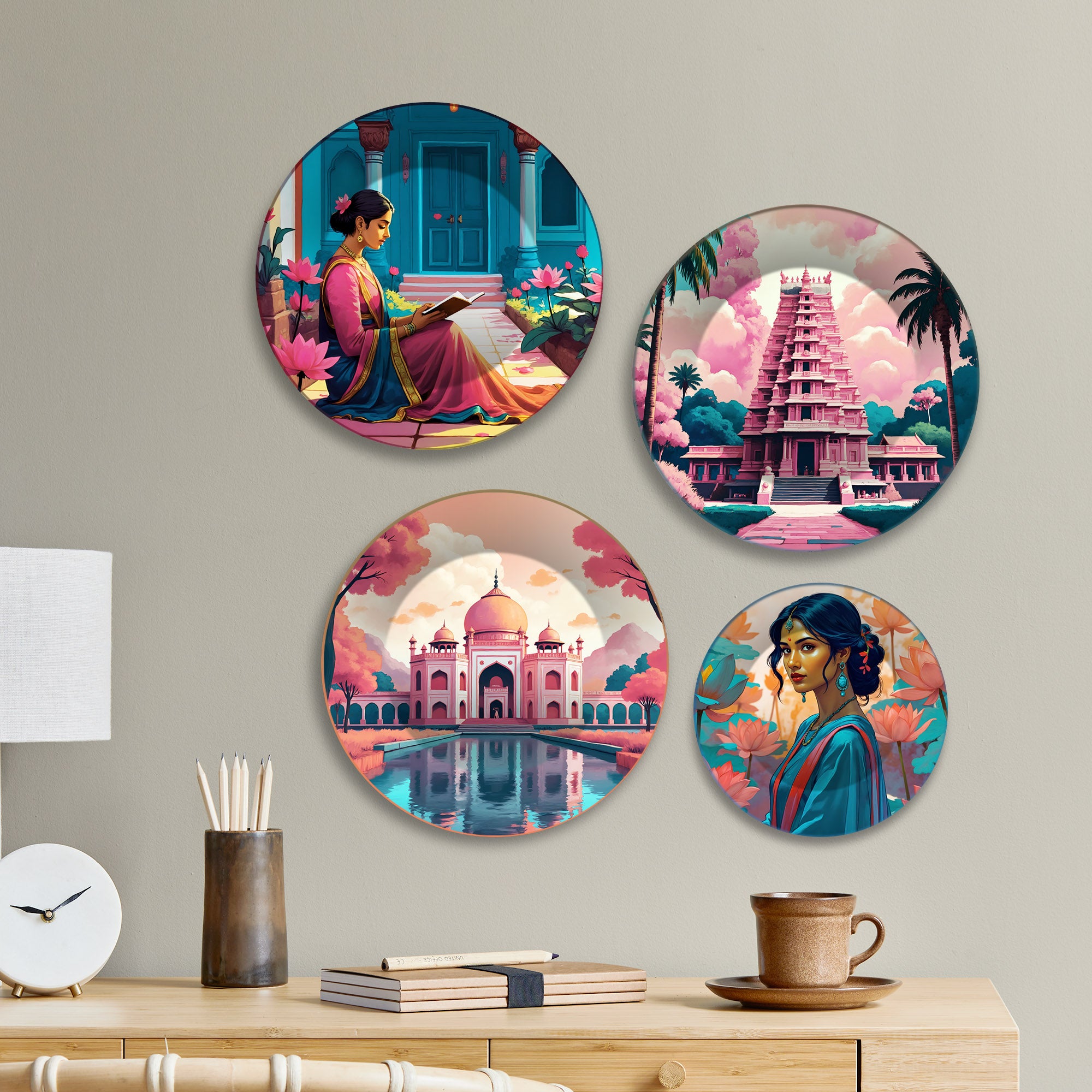 Heritage Harmony Decorative Premium Wall Plates Painting Set of Four