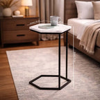 Hexagon Shape Marble Top Black Stand Side Table