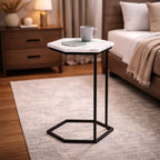 Hexagon Shape Marble Top Black Stand Side Table