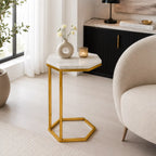 Hexagon Shape Marble Top Golden Stand Side Table