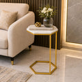Hexagon Shape Marble Top Golden Stand Side Table