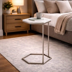 Hexagon Shape Marble Top Silver Stand Side Table