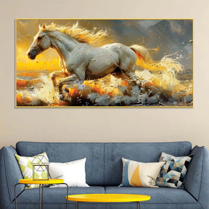 High Speed White Stallion Abstract Canvas Wall Painting
