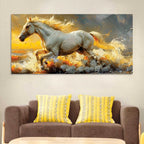 High Speed White Stallion Abstract Canvas Wall Painting
