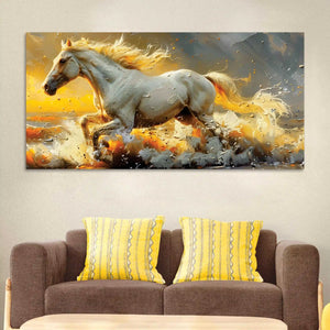 High Speed White Stallion Abstract Canvas Wall Painting