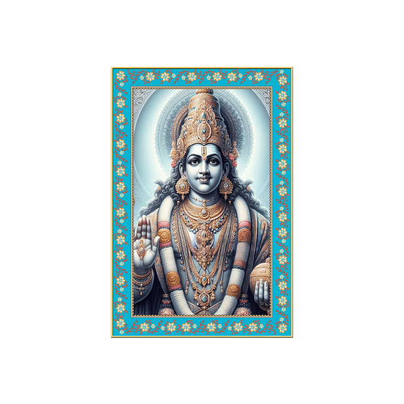 Hindu Deity Vishnu Floral Border Vertical Wall Painting