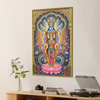 Hindu Devotional Lakshmi Vishnu Canvas Painting for Religious Decor