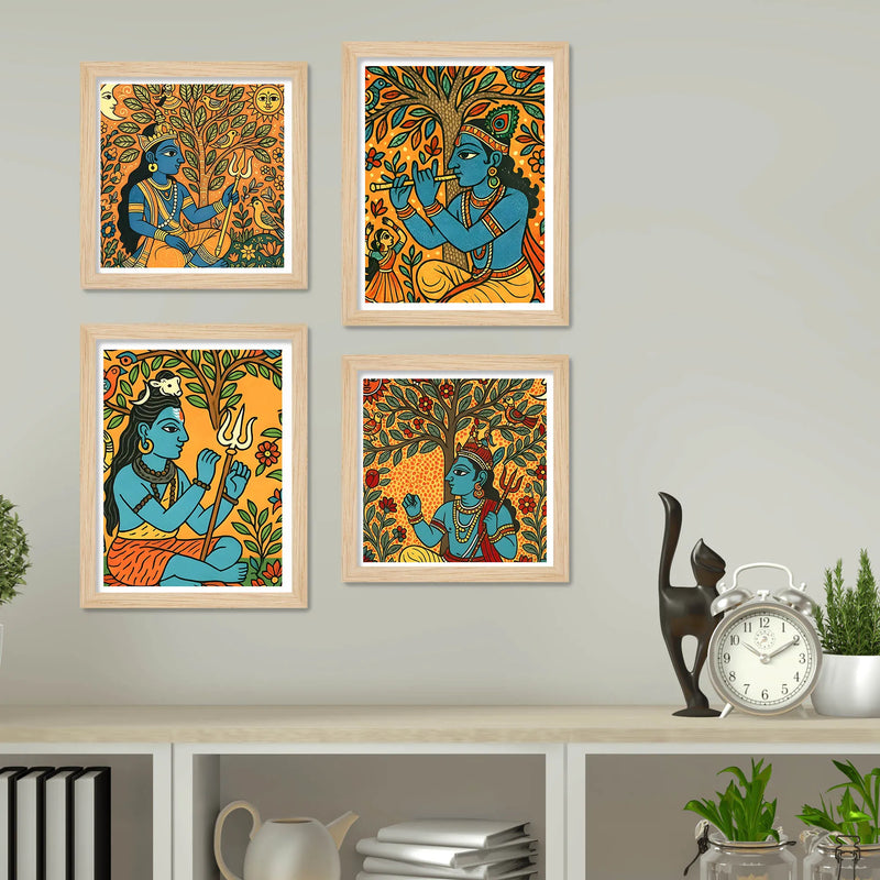 Hindu Devotional Wall Art Frame Set of 4