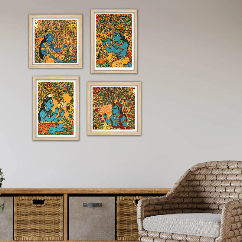 Hindu Devotional Wall Art Frame Set of 4