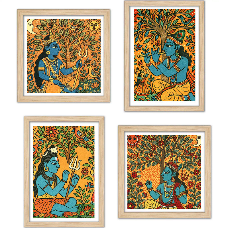 Hindu Devotional Wall Art Frame Set of 4