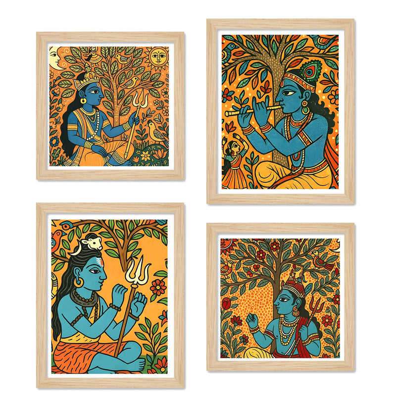 Hindu Devotional Wall Art Frame Set of 4
