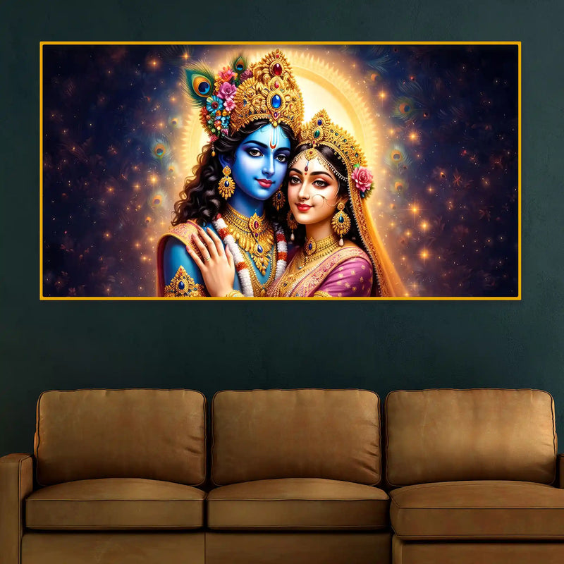 Hindu God Radha Krishna Crystal Glass Painting for Home Décor