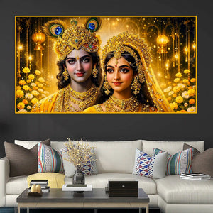 Hindu God Radha Krishna Crystal Glass Painting for Rich Luxury Décor