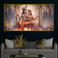 Hindu God Radha Krishna Crystal Glass Wall Art Floral Painting