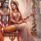 Hindu God Radha Krishna Crystal Glass Wall Art Floral Painting