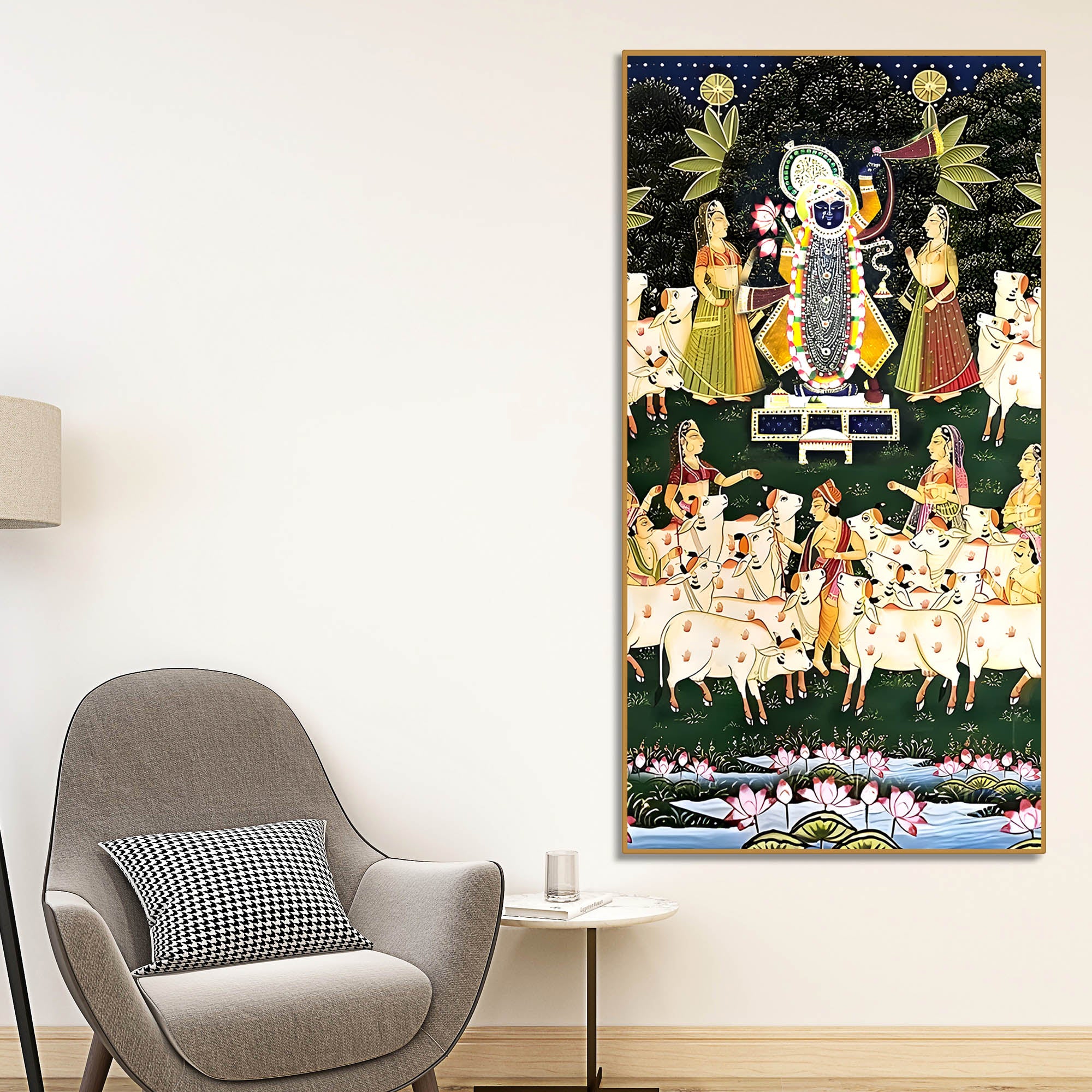 Hindu God Shreenathji Canvas Wall Painting | Classic Pichwai Art