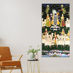 Hindu God Shreenathji Canvas Wall Painting | Classic Pichwai Art
