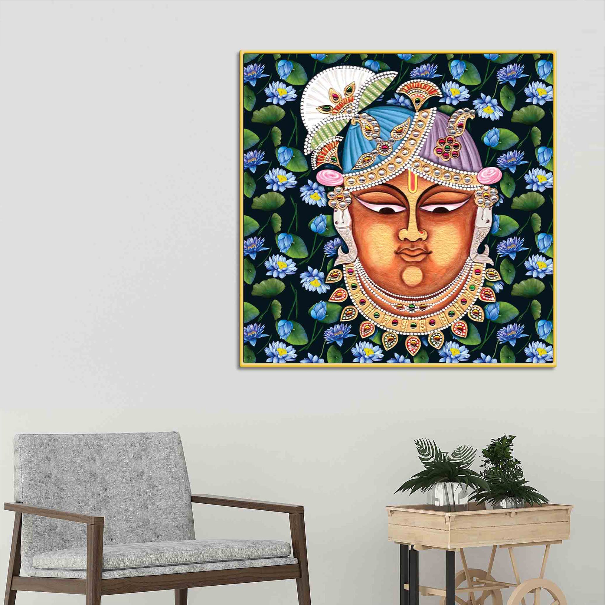 Hindu God Shrinath JI Canvas Painting | Pichwai Floral Wall Décor