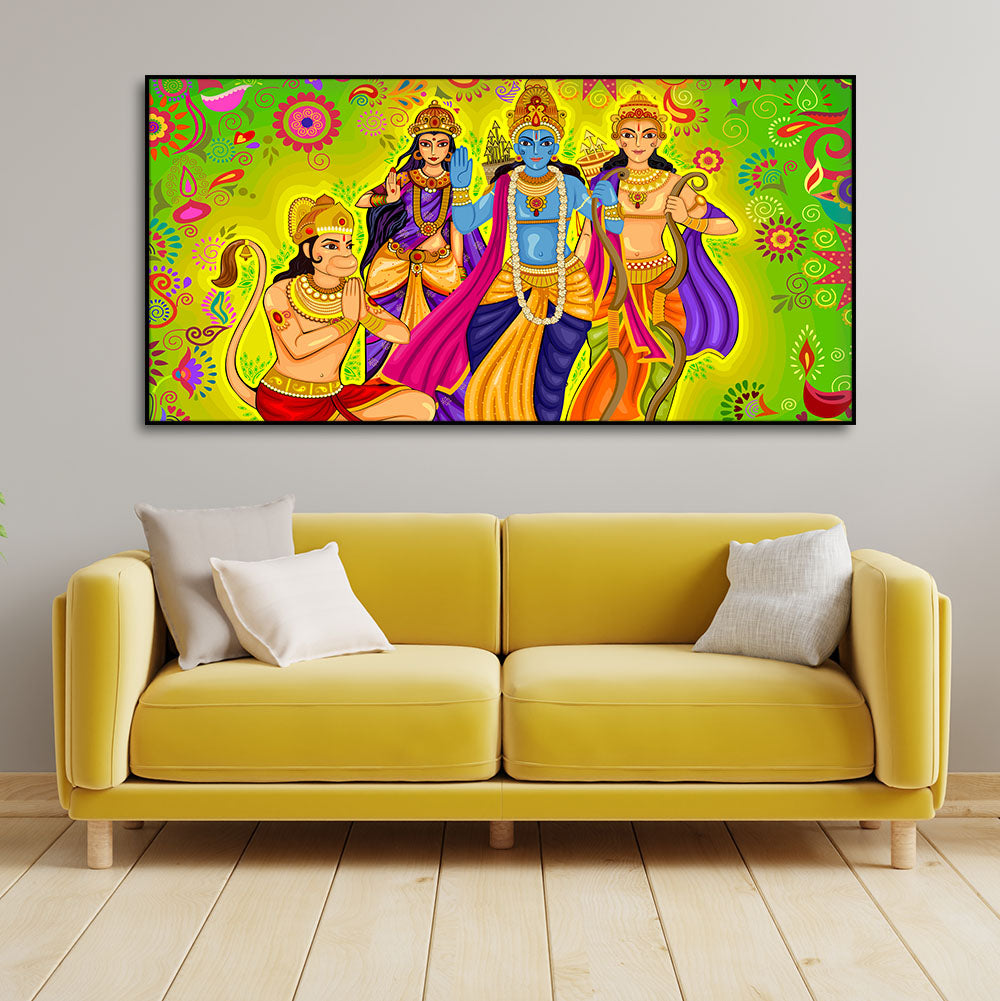 Hindu Gods Shree Ram Darbar Hanuman Premium Canvas Wall Painting