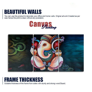 Hindu Lord Ganesha 3 Pieces Canvas Wall Painting