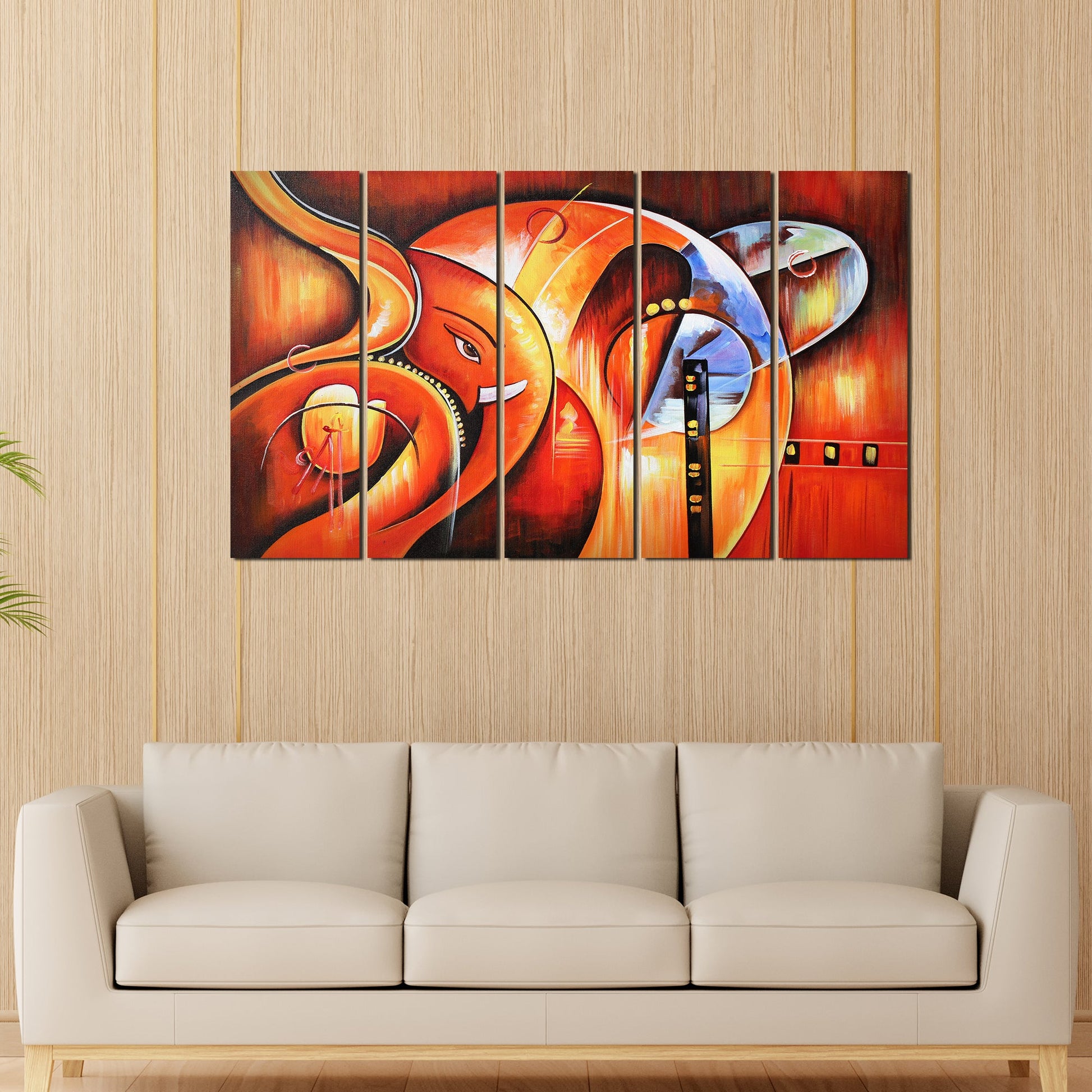 Hindu Lord Ganesha Wall Painting of 5 Pieces