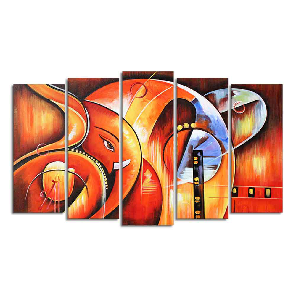 Hindu Lord Ganesha Wall Painting Set of Five Pieces