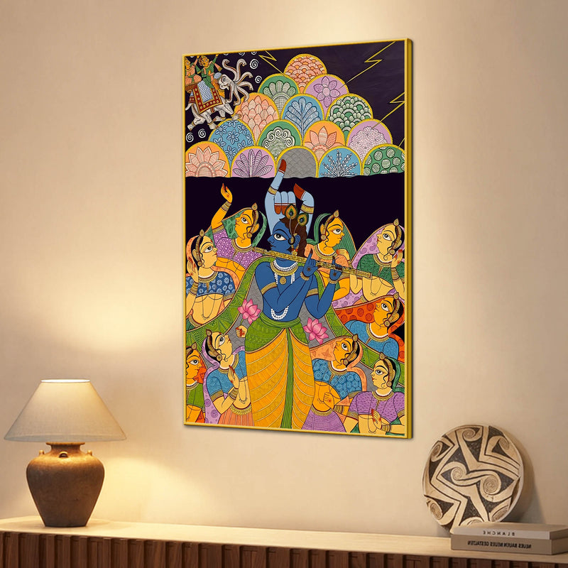 Hindu Lord Krishna Raas Scene Canvas Painting for Living Room Wall