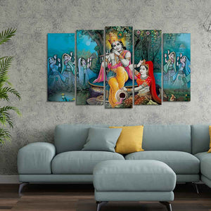 Hindu Lord Radha Krishna Wall Painting Set of Five