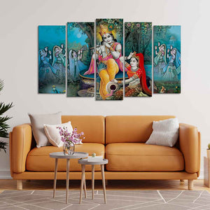 Hindu Lord Radha Krishna Wall Painting Set of Five