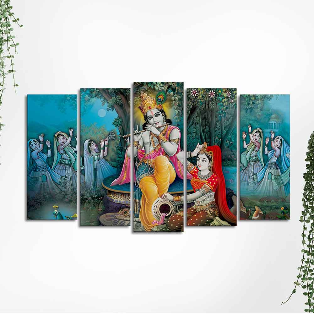 Hindu Lord Radha Krishna Wall Painting Set of Five